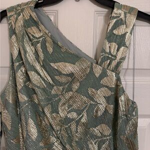 Adrianna Papell Sage and Gold Asymmetric Gown